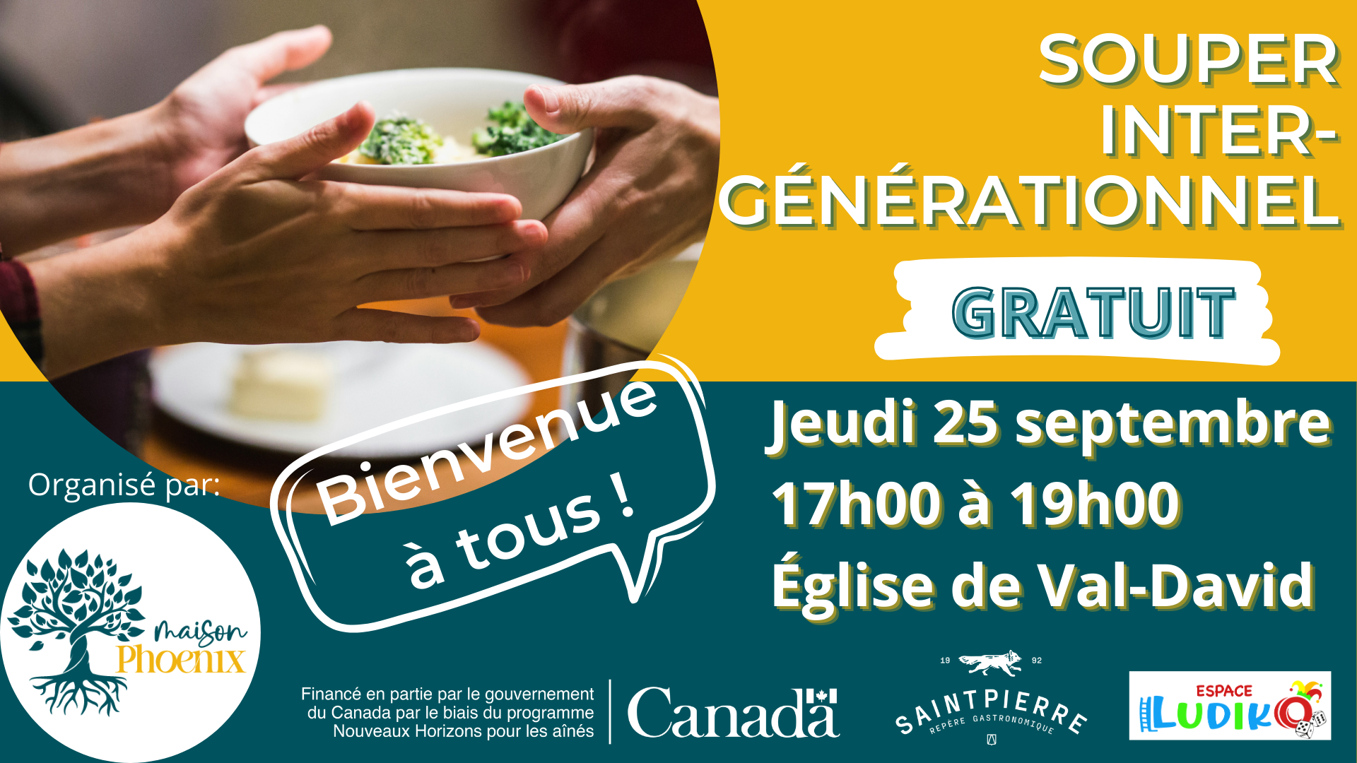 C'est le retour des soupers intergénérationnels après la pause estivale : nous vous attendons le 25 septembre!